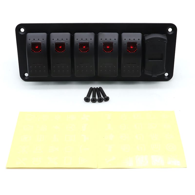 Painel de 5 interruptores com tomada USB 12/24V - Vermelho image 2