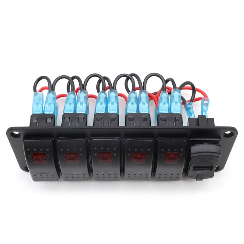 Painel de 5 interruptores com tomada USB 12/24V - Vermelho image 4
