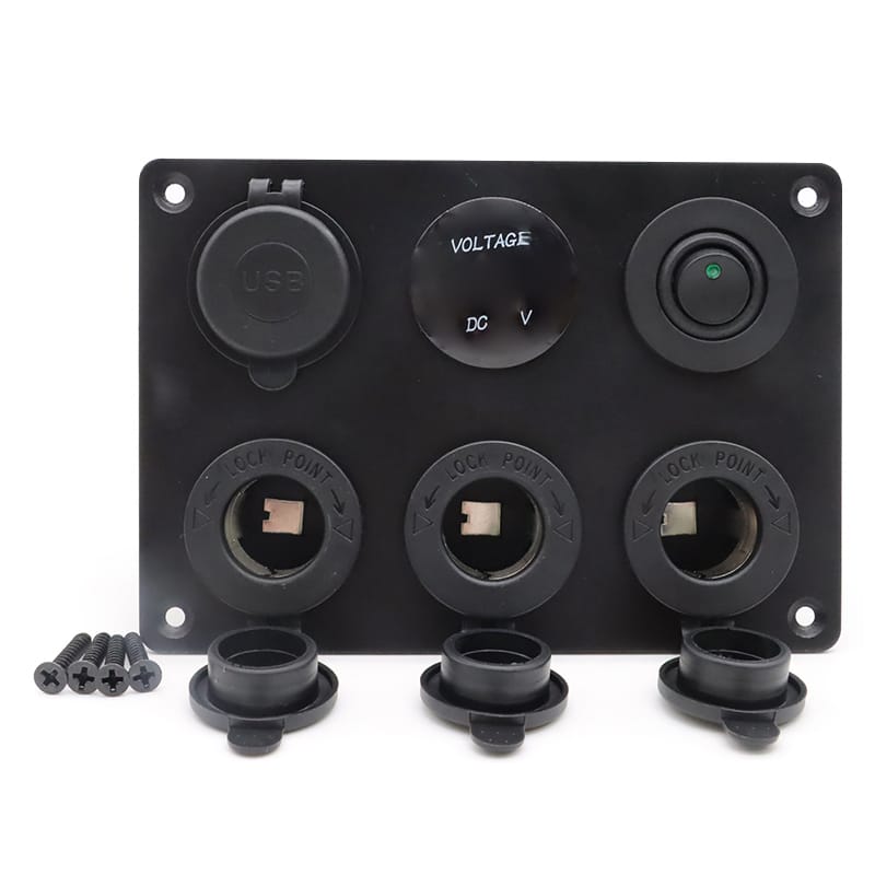 Painel de 5 tomadas e USB 12/24V - Verde image 2