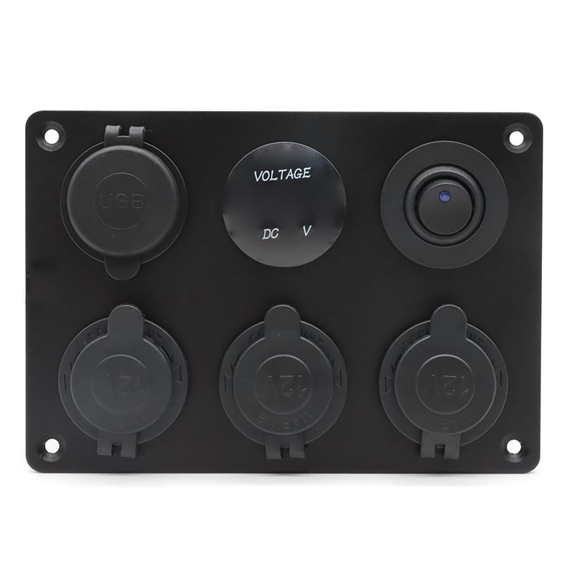 Painel de 5 tomadas e USB 12/24V - Azul image 2