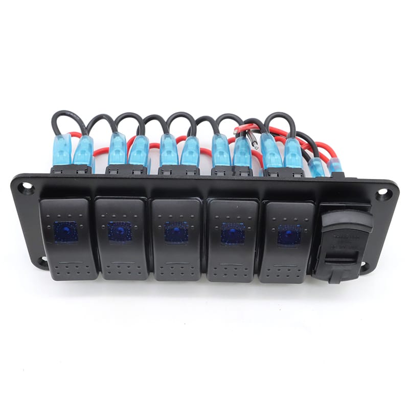 Painel de 5 interruptores com tomada USB 12/24V - Azul image 3