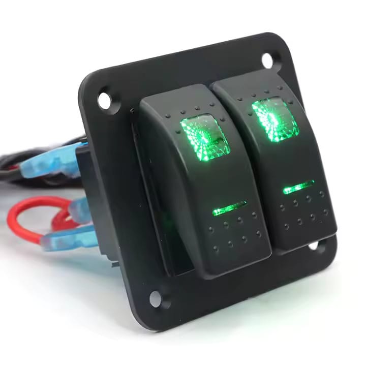 Painel 2 interruptores em metal 12V - Verde image 1