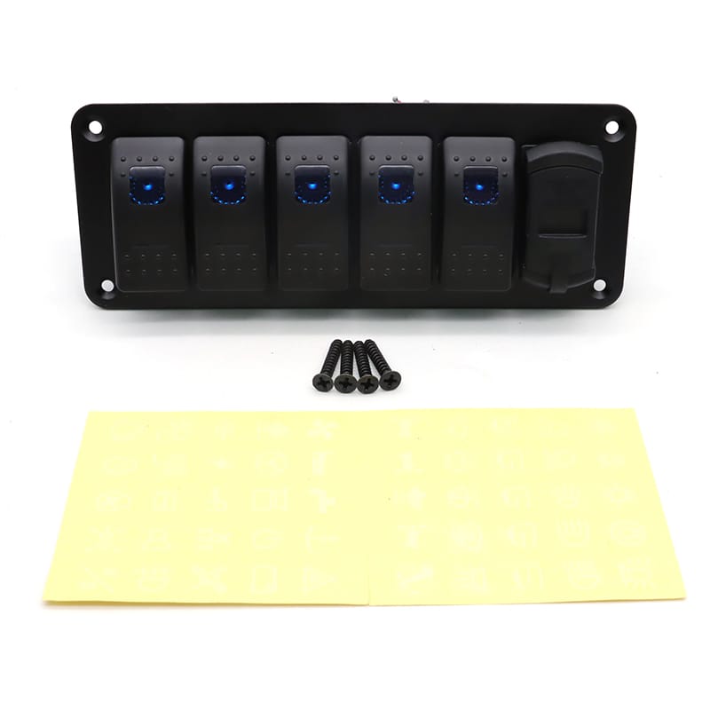 Painel de 5 interruptores com tomada USB 12/24V - Azul image 2