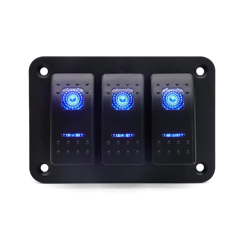 Painel 3 interruptores em metal 12V - Azul image 1