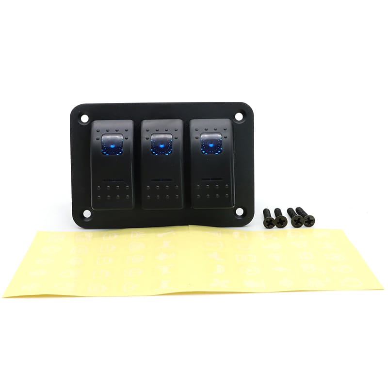 Painel 3 interruptores em metal 12V - Azul image 2