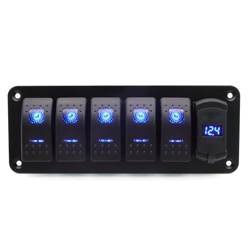 Painel de 5 interruptores com tomada USB 12/24V - Azul image 0