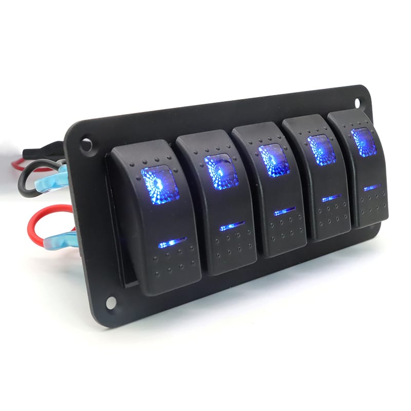 Painel de 5 interruptores 12/24V - Azul image 4