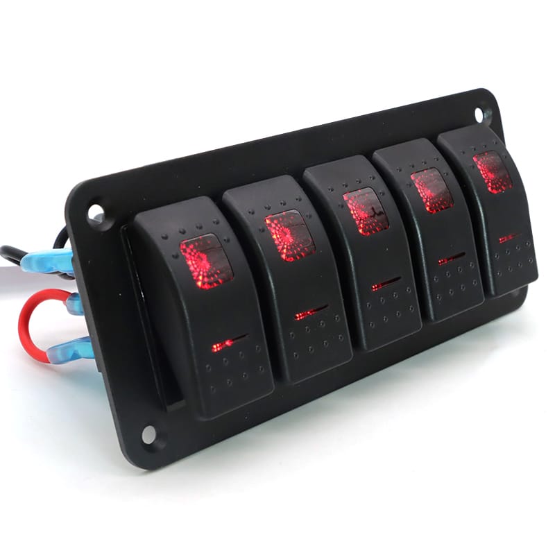 Painel de 5 interruptores 12/24V - Vermelho image 2