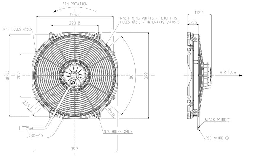 Ventoinha SPAL Sucção - 385mm - 2233m3/h image 1
