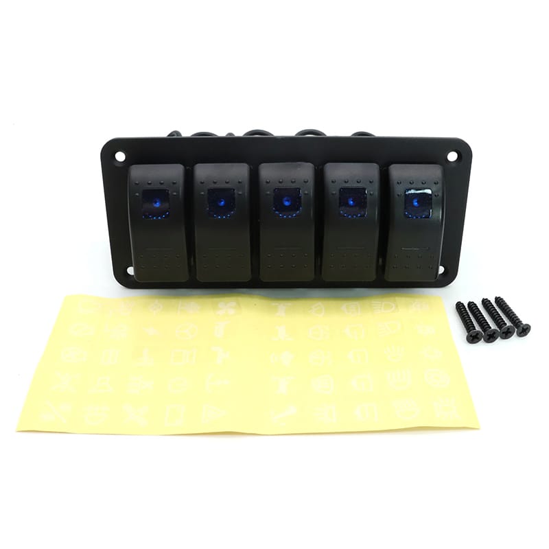 Painel de 5 interruptores 12/24V - Azul image 2