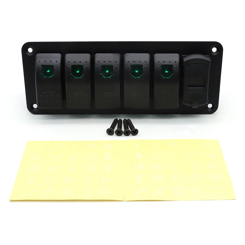 Painel de 5 interruptores com tomada USB 12/24V - Verde image 2