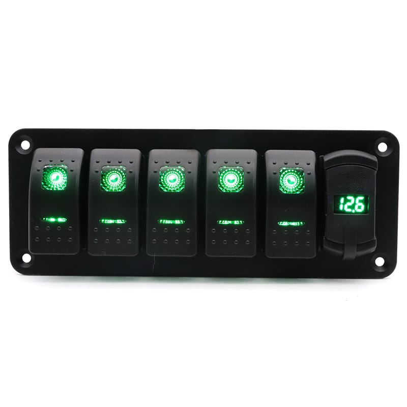Painel de 5 interruptores com tomada USB 12/24V - Verde image 1