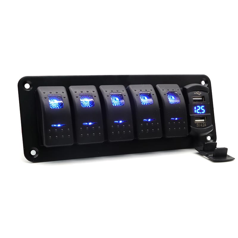 Painel de 5 interruptores com tomada USB 12/24V - Azul image 4
