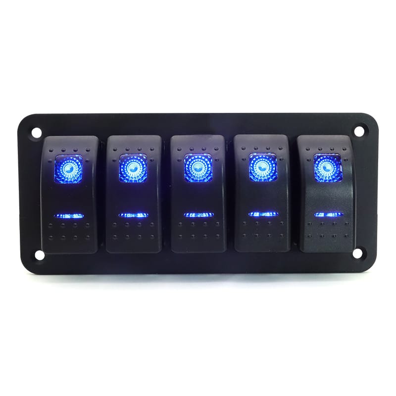 Painel de 5 interruptores 12/24V - Azul image 1