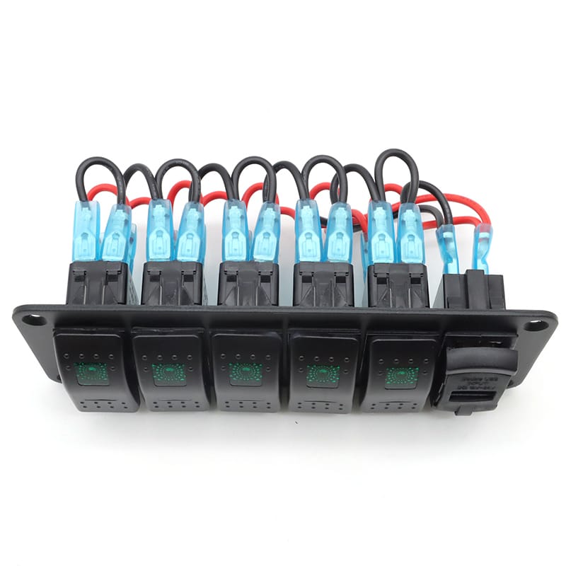 Painel de 5 interruptores com tomada USB 12/24V - Verde image 4