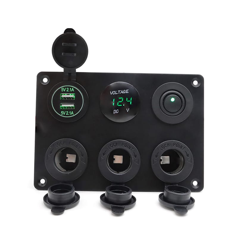 Painel de 5 tomadas e USB 12/24V - Verde image 0