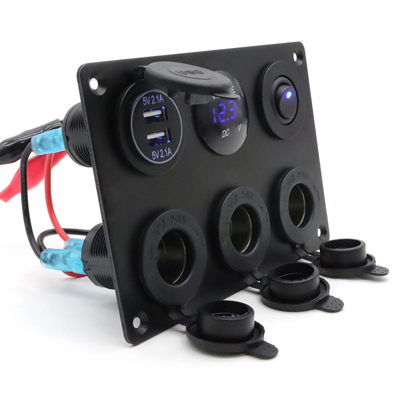 Painel de 5 tomadas e USB 12/24V - Azul image 3