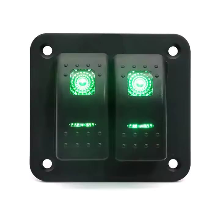 Painel 2 interruptores em metal 12V - Verde image 3