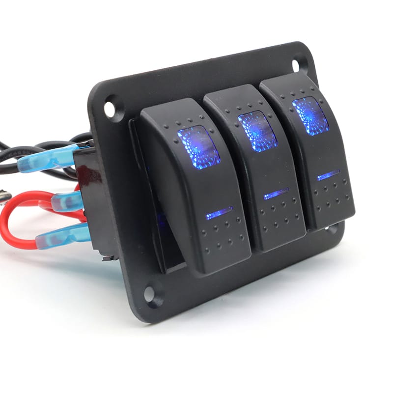 Painel 3 interruptores em metal 12V - Azul image 4