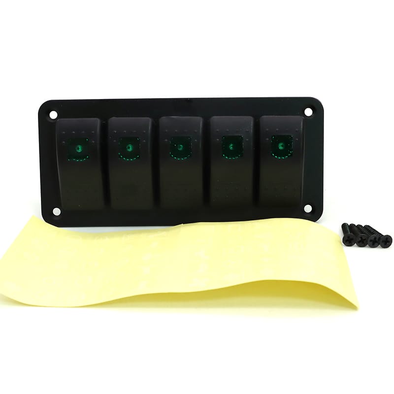 Painel de 5 interruptores 12/24V - Verde image 2