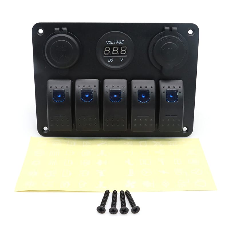 Painel de interruptores com tomada tipo C e carregador USB 12/24V - Azul image 2