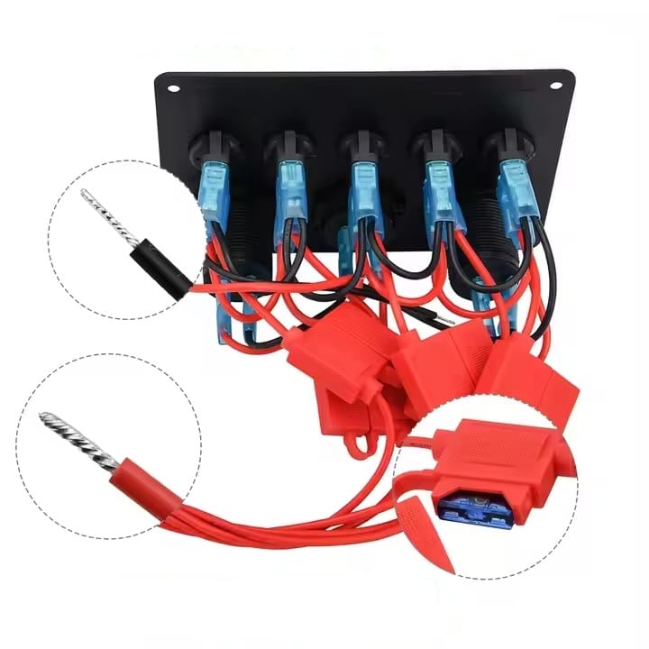 Painel de 5 interruptores + 2USB + Voltimetro 12/24V - Azul image 1