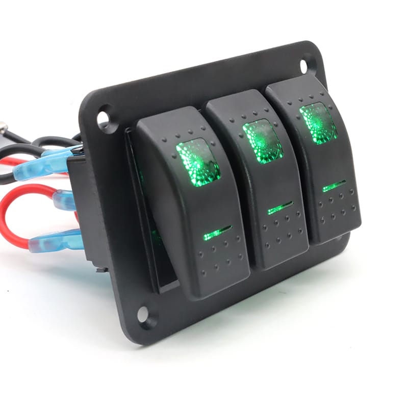 Painel 3 interruptores em metal 12V - Verde image 3