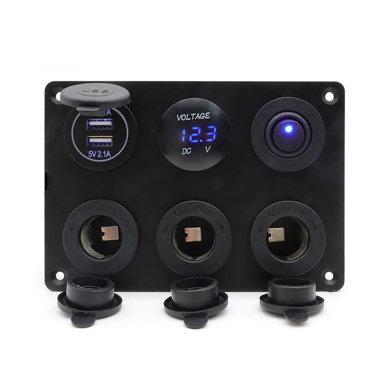 Painel de 5 tomadas e USB 12/24V - Azul image 1