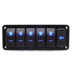 Painel de 5 interruptores com tomada USB 12/24V - Azul image 1