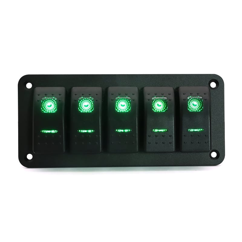 Painel de 5 interruptores 12/24V - Verde image 0
