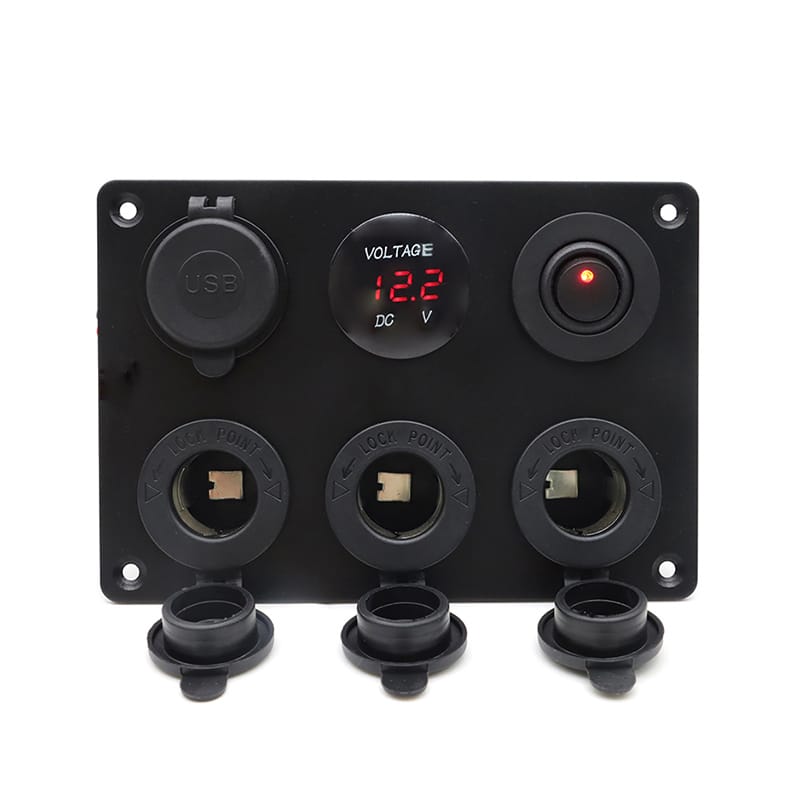 Painel de 5 tomadas e USB 12/24V - Vermelho image 1