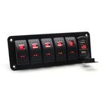 Painel de 5 interruptores com tomada USB 12/24V - Vermelho image 3