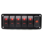 Painel de 5 interruptores com tomada USB 12/24V - Vermelho image 1