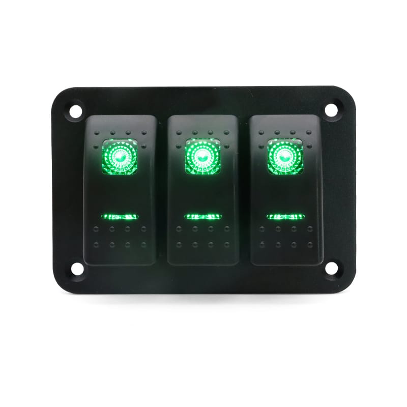 Painel 3 interruptores em metal 12V - Verde image 0